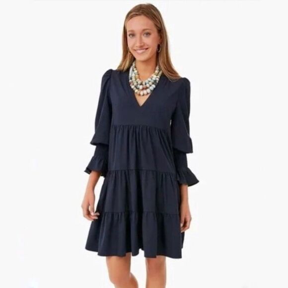 POMANDER PLACE Crepe Kenzo Dress in Navy Blue Size XXL - Picture 1 of 10